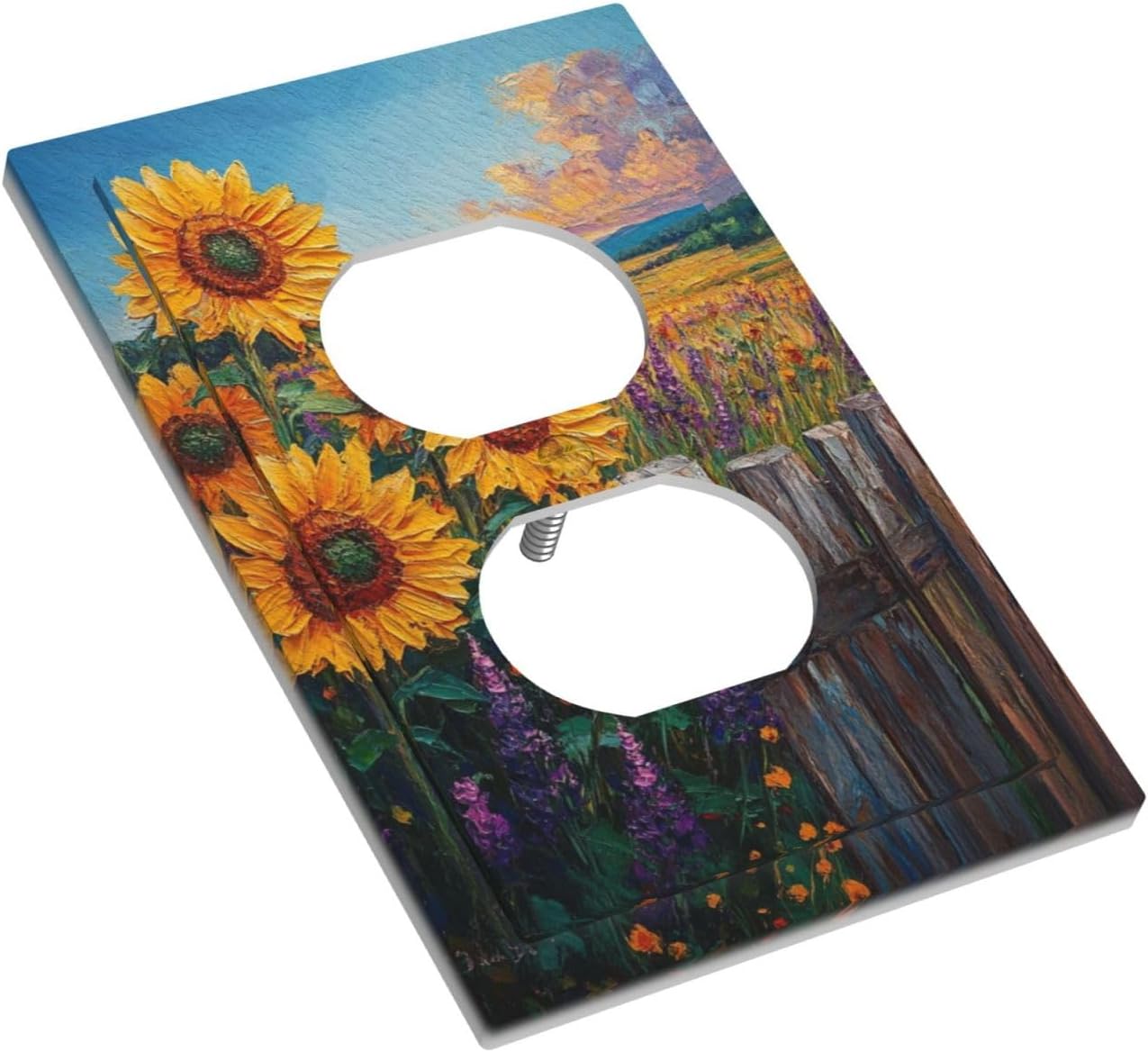 Decorative Outlet Covers Rustic Wilderness Sunflower Lavender Muzha Oil Painting 1 Gang Duplex Light Switch Cover Plate Wall Plates for Electrical Outlets Switchplate Faceplate