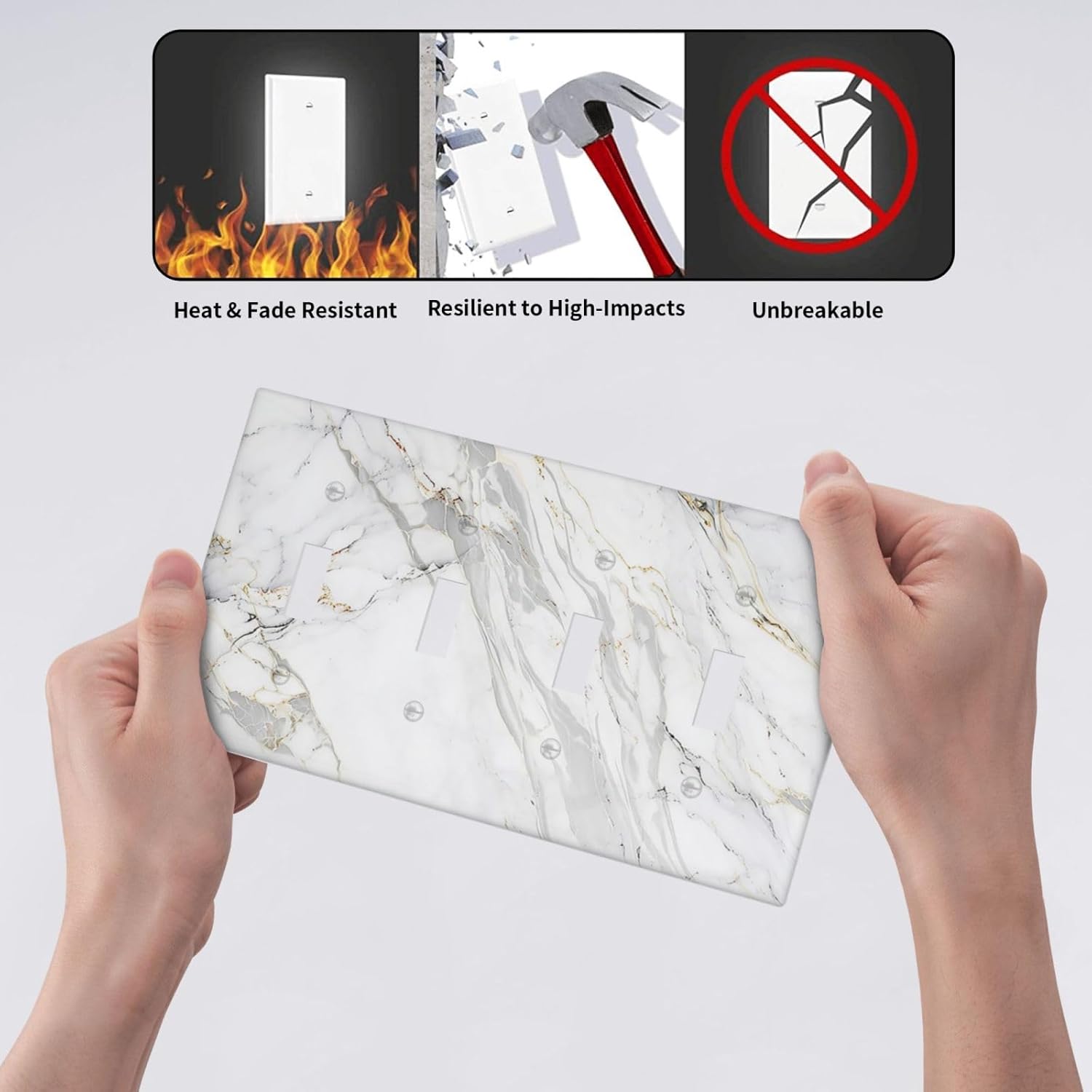 Light Switch Cover Plate Gray Gold Marble Abstract Modern Luxury 4 Gang Quad Toggle Wall Plate Electrical Outlet Cover Decorative Switch Plate Covers for Bedroom Home Decor