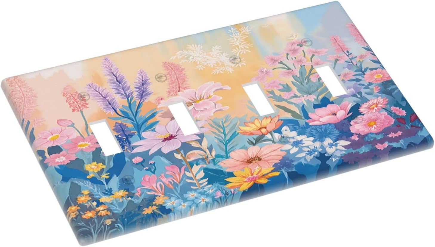 Light Switch Cover Plate Colorful Watercolor Flowers Wildflower Plants 4 Gang Quad Toggle Wall Plate Electrical Outlet Cover Decorative Switch Plate Covers for Bathroom Home Decor
