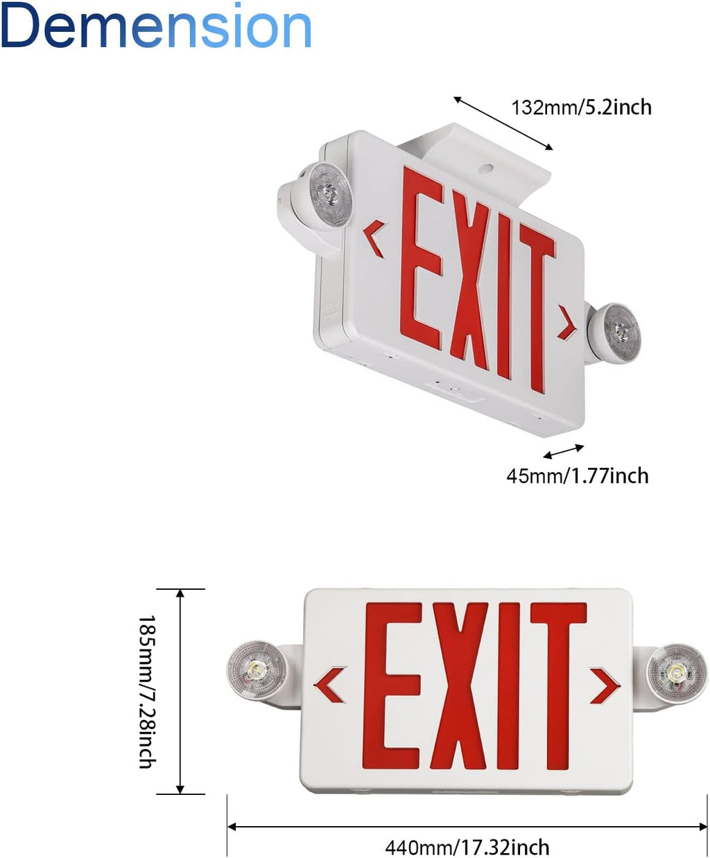 TANLUX Exit Sign Combo with Wire Cage, Round Light Head, Wall Mounted Emergency Exit Light with Protective Wire Guard, Red Exit Sign with Emergency Lights