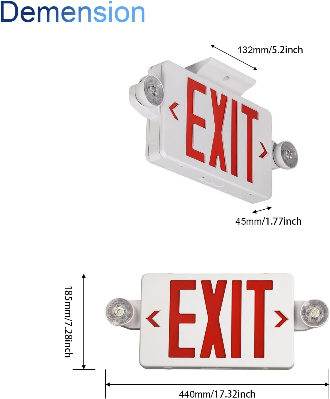 TANLUX Exit Sign Combo with Wire Cage, Round Light Head, Wall Mounted Emergency Exit Light with Protective Wire Guard, Red Exit Sign with Emergency Lights
