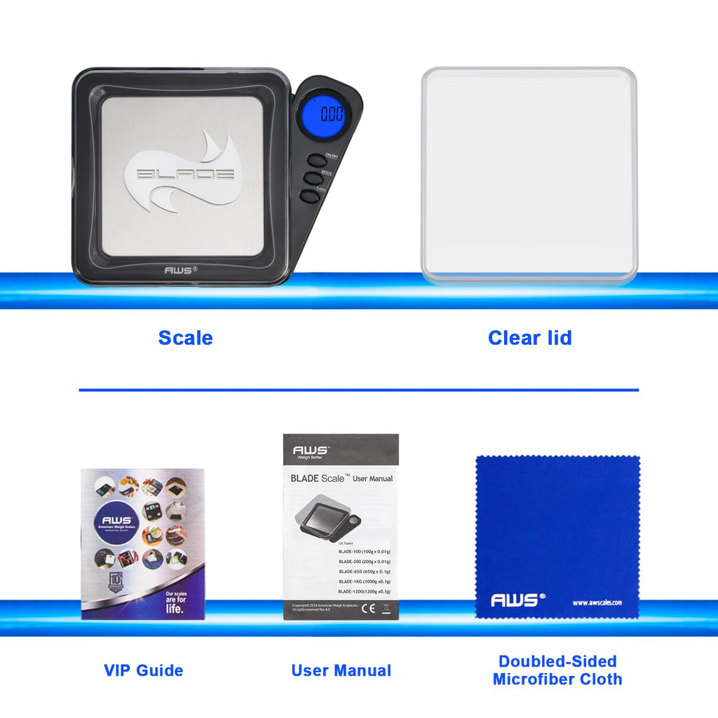 American Weigh Scales Blade Series 200g x 0.01g Digital Pocket Scale 0.01g Accuracy | Precision Mini Scale, Small Digital Gram Scale for Kitchen, Gold, Gems & Coin Scale, Smart Digital & Compact Scale