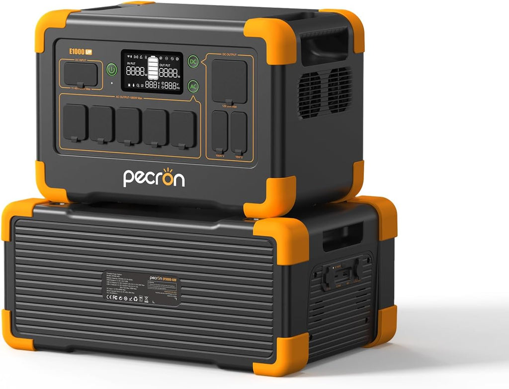 pecron Solar Generator E1000LFP with 3072Wh Extra Battery Expandable to 4096Wh, 1024Wh/1800W LiFePO4 Battery Backup, Portable Power Station Fast Charging for Emergencies, Camping, RV, Home Use