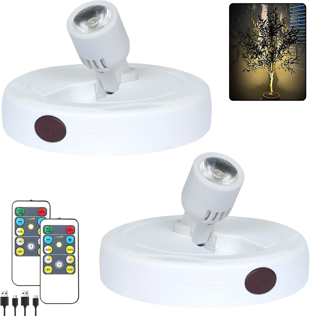 LED Spotlight, Rechargeable Battery Picture Lights, Uplighting Indoor, Spot Light with Remote, Plant Tree & Wall Art Display Dartboard Closet Spotlight-White