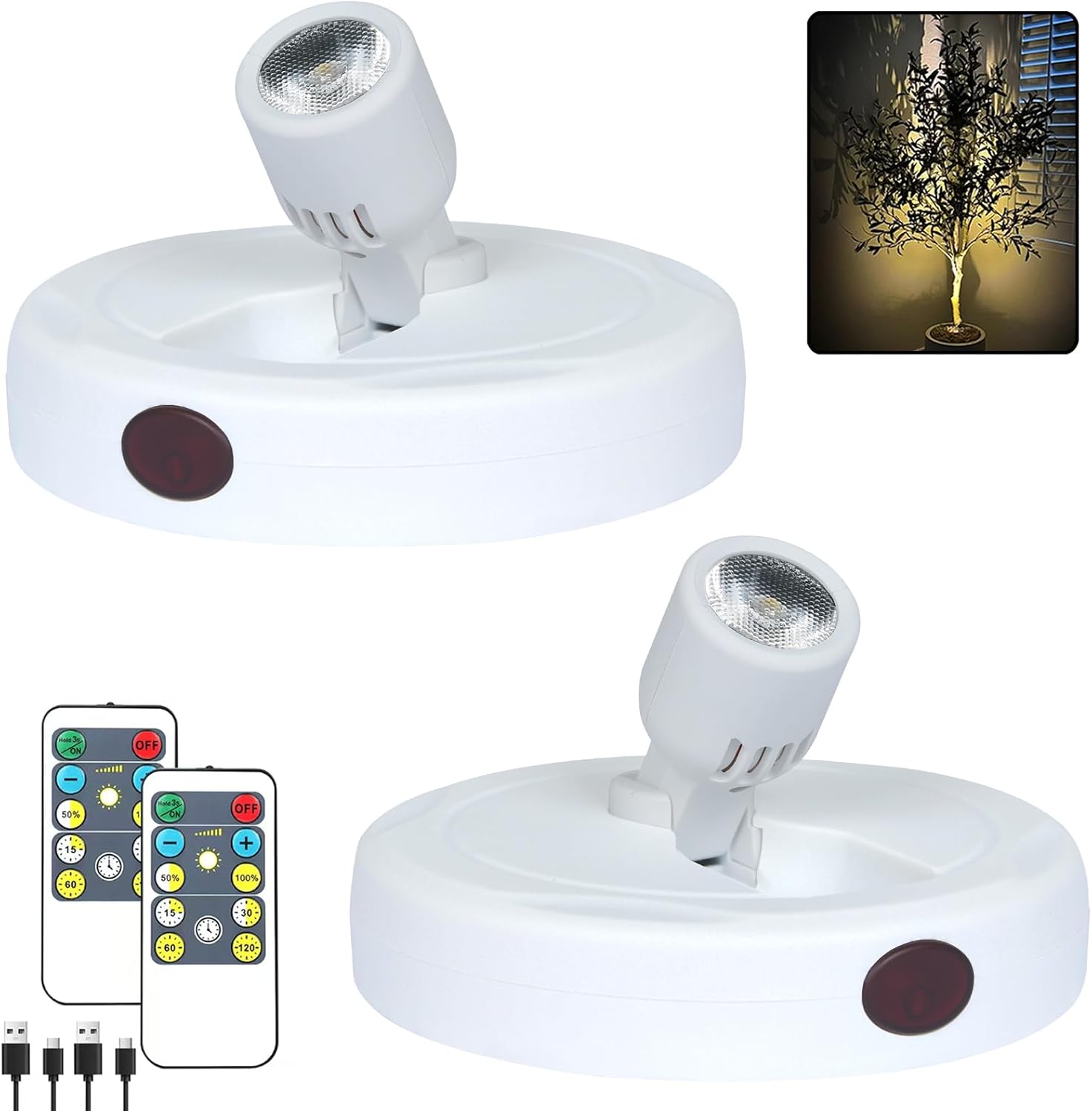 LED Spotlight, Rechargeable Battery Picture Lights, Uplighting Indoor, Spot Light with Remote, Plant Tree & Wall Art Display Dartboard Closet Spotlight-White