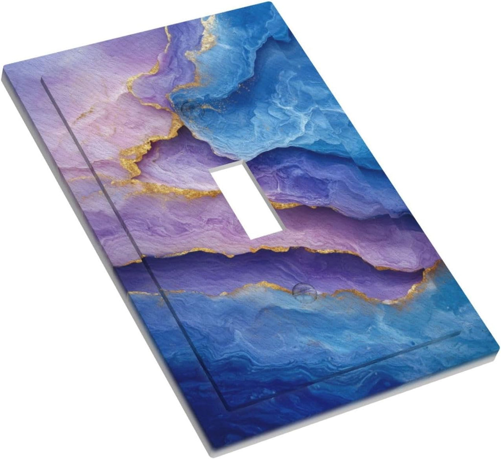 Decorative Light Switch Plate Covers Abstract Blue Purple Gold Marble Texture 1 Gang Light Switch Cover Plate Single Toggle Wall Plate Outlet Covers Faceplate for Bathroon Kitchen Decor