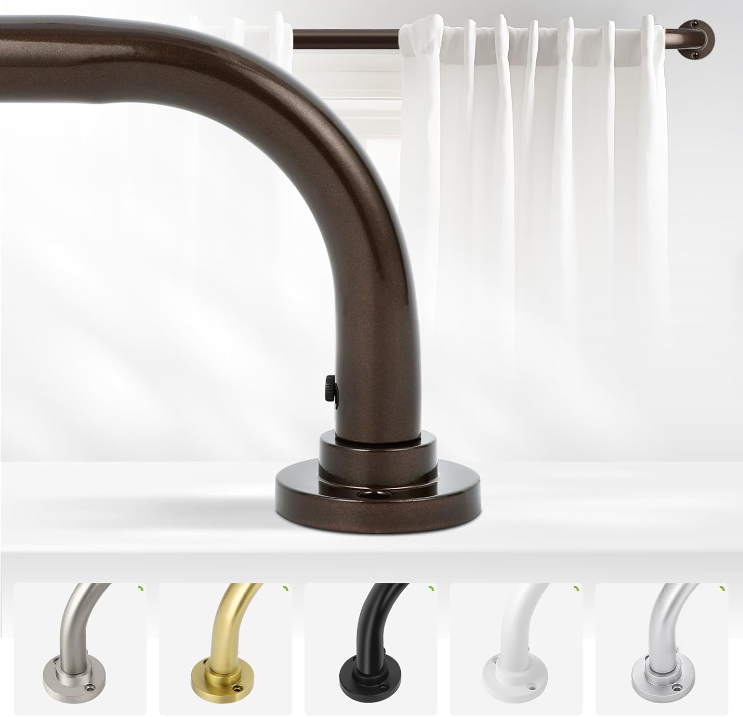 Bronze Wrap Around Curtain Rods 28 to 48 Inch:Blackout Heavy duty Adjustable Window Curtain Rod for Bedroom,Industrial Darkening Curved French Metal Single Drapery Rods Set Easy Install,Brown
