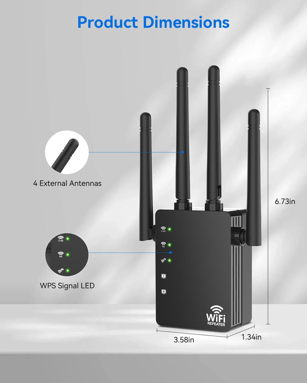 WiFi Extender with 4 Antennas 1200Mbps - Dual Band 5GHz/2.4GHz, WiFi Extender Signal Booster with 3 Modes Support, WiFi Repeater with 12880 Sq.ft 105 Devices, Easy Set Up for Home