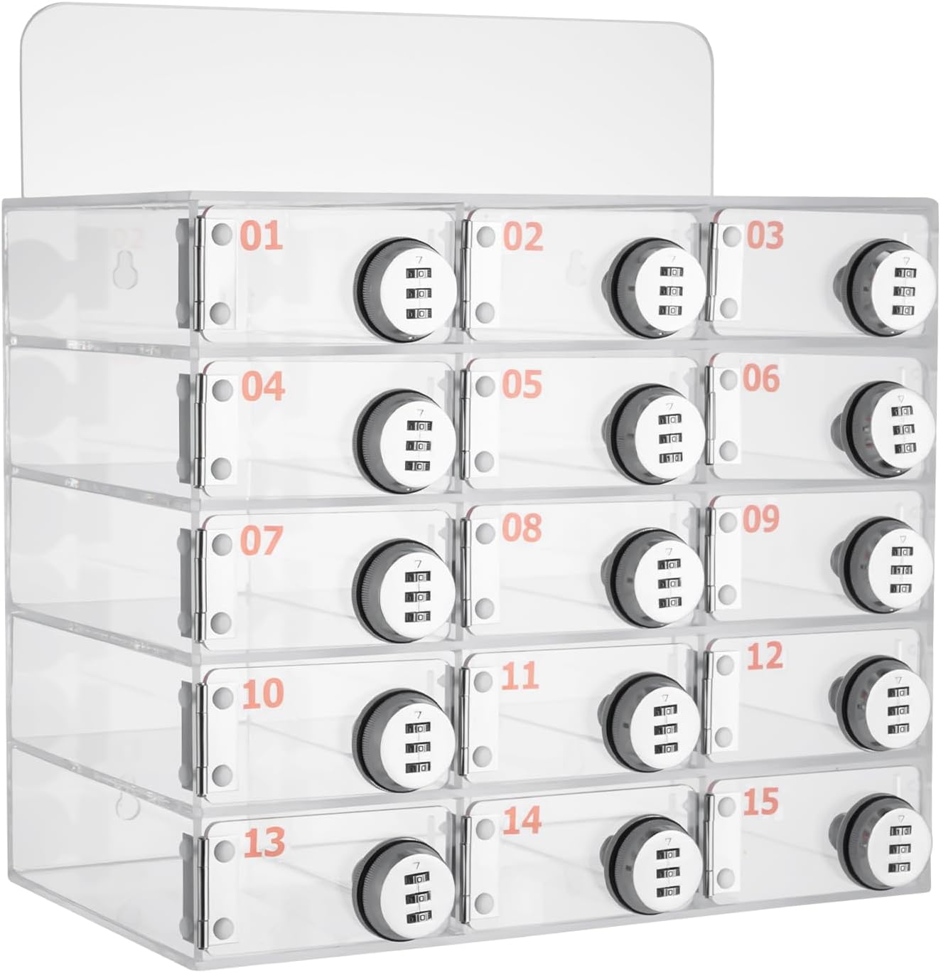 Cell Phone Storage Locker, 15 Slots Acrylic Material with Door Locks and Keys, Wall-Mounted Cabinet Pocket Office Classroom Gym Box, Clear