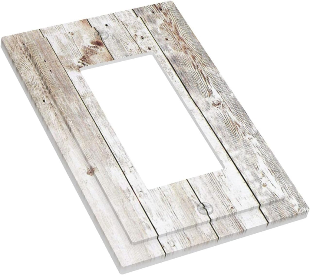 Vintage Light Wood Retro Rustic White Gray Oak Print Decorative Outlet Covers 1 Gang Single Rocker Light Switch Cover Plate Wall Plates GFCI Faceplate for Farmhouse Home Decor