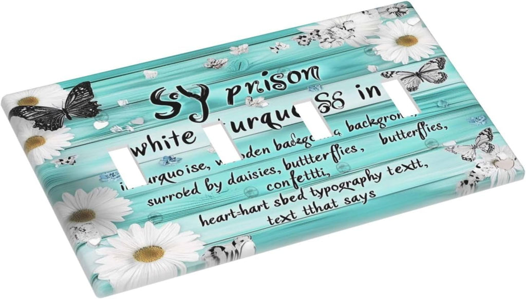 Teal Butterfly Daisy Rustic Wooden Signs Light Switch Covers Quad Toggle Electrical Faceplate 4 Gang Wall Plate Decorative Switch Plates For Farmhouse Cabin Decor