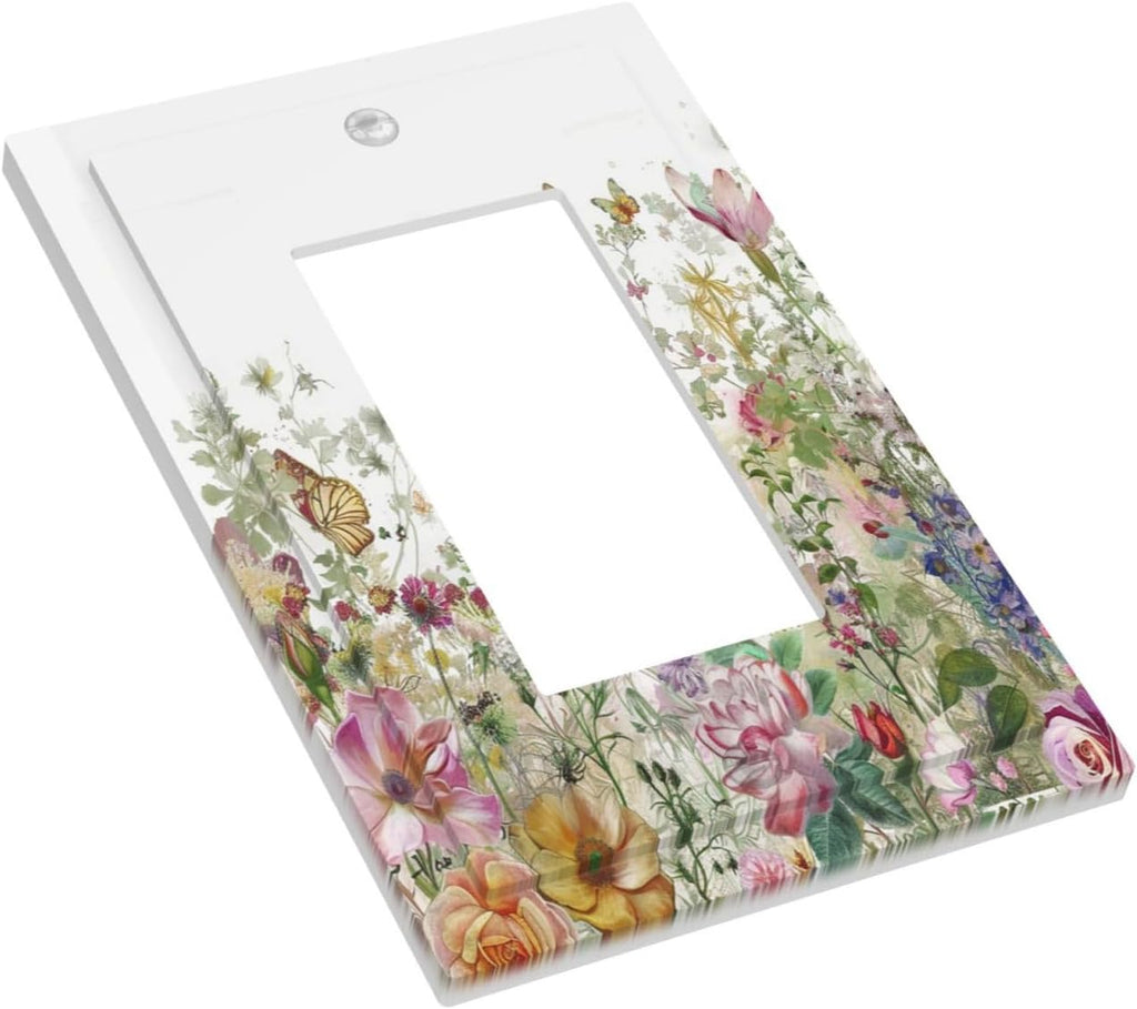 Decorative Outlet Covers Boho Wildflower Colorful Floral Butterfly 1 Gang Single Rocker Light Switch Cover Plate Wall Plates Gfci Faceplate For Bed Room Living Room Decor