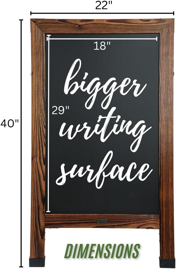 TenXVI Designs 40"x22" A-Frame Sign, Torched Wood Sandwich Board, Double-Sided Magnetic Chalkboard for Cafe, Bar, Restaurant Owners, Wedding Planners, Outdoor Sandwich Board Signs