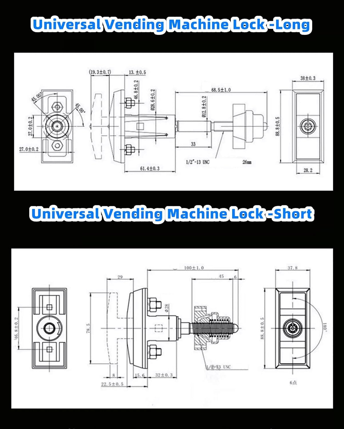 Universal Vending Machine Lock with 3 Keys Buy Vending Machine Lock Long and Short Models Versatile Replacement Security Solution-(Short)