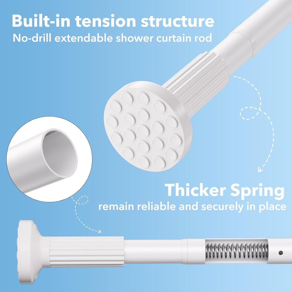 Tension Curtain Rod 51–168 In (4.25–14 ft),Extra Long Outdoor Curtain Rod for Window or Bathroom Patio,Easy to Install No Drilling Never Rust,Heavy Duty Adjustable Spring Shower Rod
