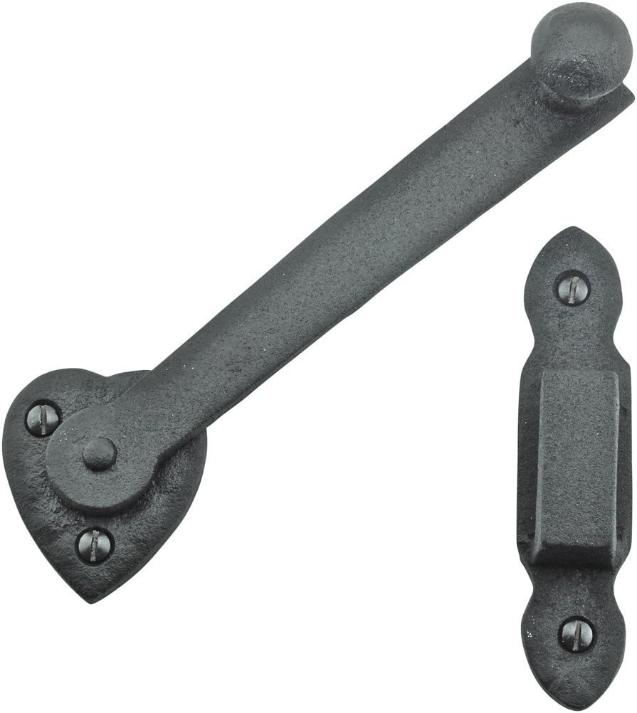 Renovators Supply Black Wrought Iron Gate Flip Latch Decorative Antique Heart Style Medium to Light Duty 4" Tall Flip Door Locks Rust Resistant Powder Coated Latches with Mounting Hardware Pack of 6