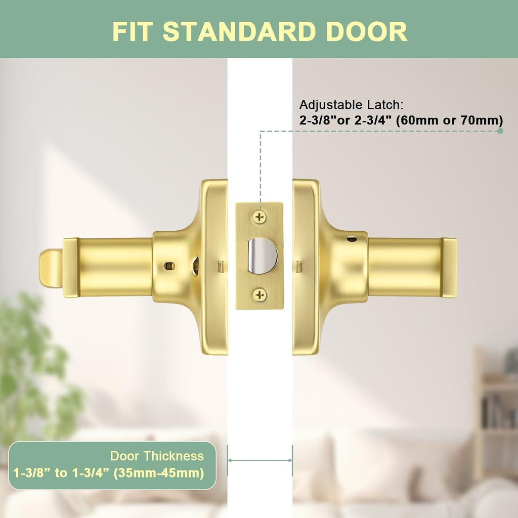 GOBEKOR 1 Pack Gold Door Handles Interior,Heavy Duty Privacy Door Levers with Lock,Sleek Round Interior Door Handles for Bedroom and Bathroom with No Key
