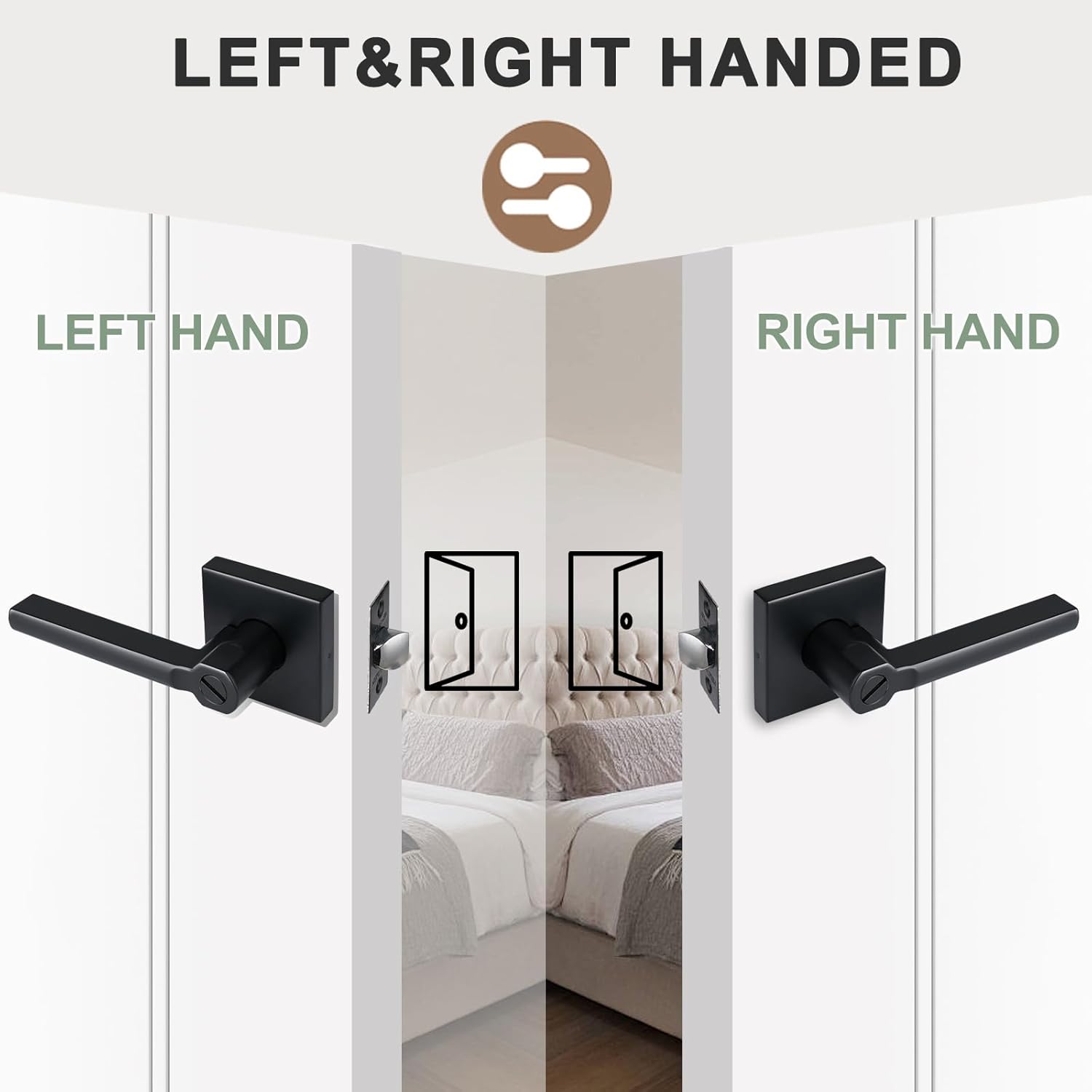 Privacy Door Lever, Heavy Duty Bathroom Bedroom Handle Lock, Keyless Interior Knobs, Matte Black, Reversible for Right&Left Handed, 4Packs
