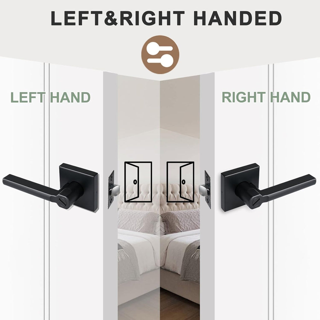 Privacy Door Lever, Heavy Duty Bathroom Bedroom Handle Lock, Keyless Interior Knobs, Matte Black, Reversible for Right&Left Handed, 9Packs