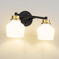 Emak Black and Gold Bathroom Light Fixtures Over Mirror, 2-Light Bathroom Vanity Light with Milk Glass Shade, Modern Farmhouse Vanity Lights for Bath,Mirror, VL122-BKBGD-ML-2