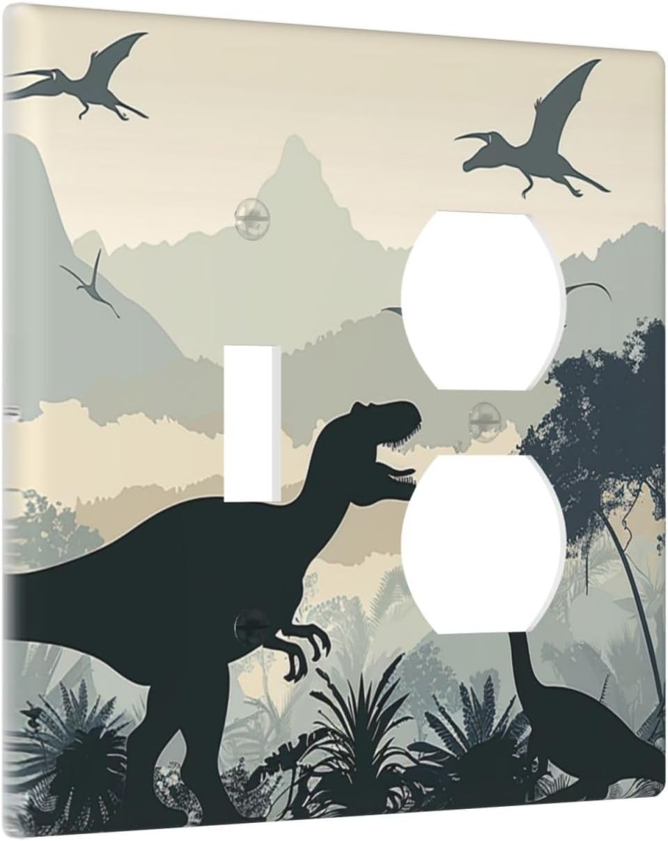 Wallplates Prehistoric World Dinosaur Cartoon Fores 1 Toggle 1 Duplex Switch Plate Electrical GFCI Faceplate Decorative Light Switch Covers for Kids Room Nursery Decor