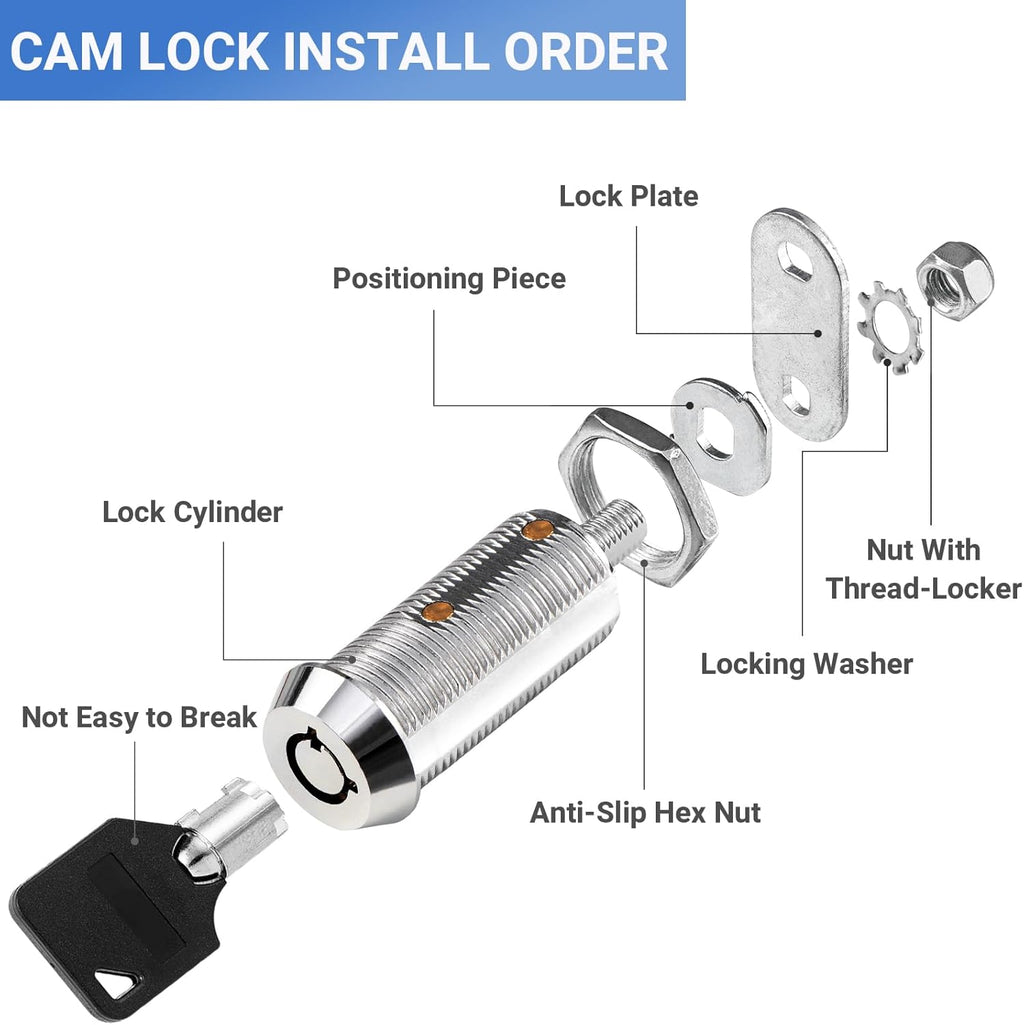 Cam RV Storage Locks Keyed Alike, 1-1/2" Fits 1-1/4" Max Door Thickness, Compartment Locks for Camper Trailer Cabinet With Keys (2 Pack)