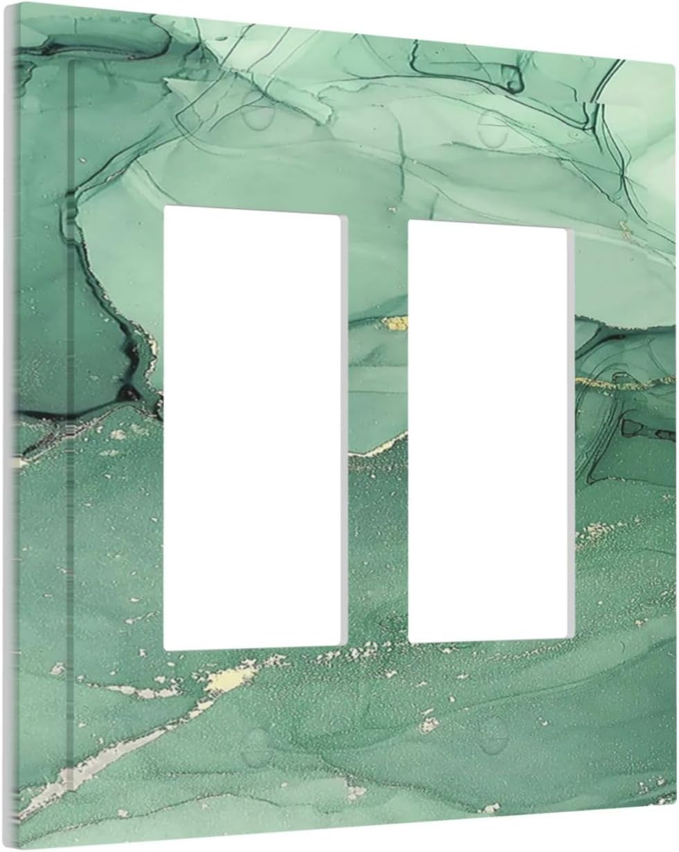 Decorative Outlet Covers Simple Green Marble 2 Gang Double GFCI Rocker Electrical Wall Panels Light Switch Cover Plate for living Room Office Decor