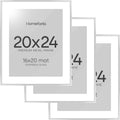 Homeforia 20x24 Picture Silver Frame, High End Metal 20 x 24 Poster Frames with Mat 16 by 20 for Photo, 20x24 Silver Frame Matted to 16x20 Art, 24x20 Hanging Frames, Tempered Glass, Wall Kit, Set of 3