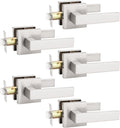 KNOBWELL 5 Pack Passage Door Handle Brushed Nickel Interior Door Knob, Pull Only Door Levers for Closet Hallway Satin Nickel Modern Door Lever(No Lock)
