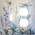 Decorative Outlet Covers Watercolor Dragonfly Blue Wihte Flower 2 Gang Light Switch Cover Plate Single Toggle Duplex Wall Plates for Electrical Outlets Switch Plate Covers for Bedroom Decor