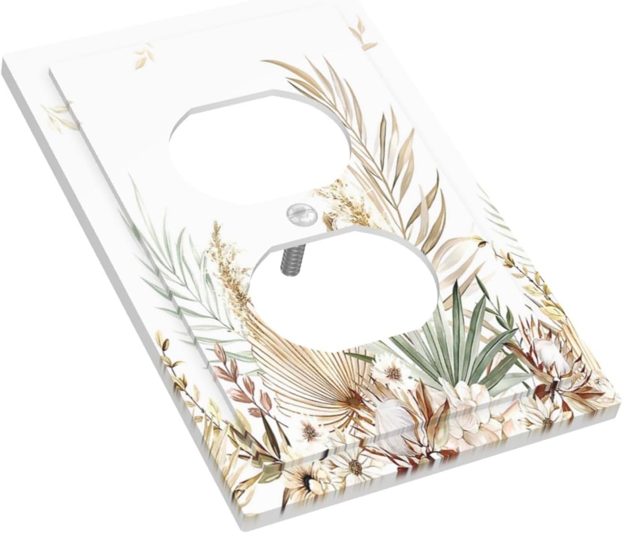 Outlet Covers Boho Leaves Watercolor Tan Leaf Floral Plant 1 Gang Duplex Electrical Receptacle Faceplate Light Switch Cover Wall Plate Decorative Switch Plates for Bedroom Home Decor