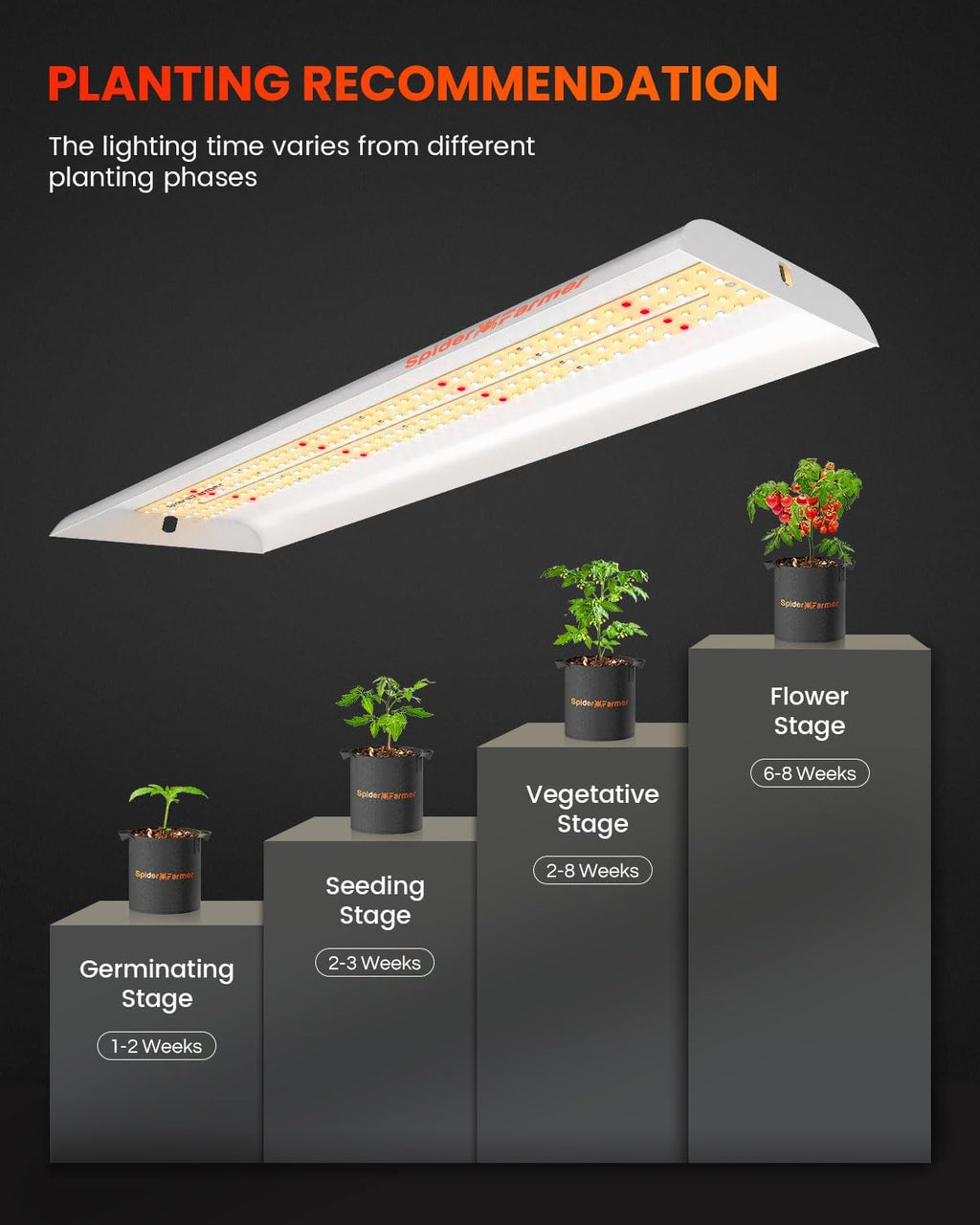 Spider Farmer SF300 LED Grow Lights Sunlike Full Spectrum Plant Grow Light for Indoor Plants Hydroponics Seeding Veg Flower Energy Saving & High Efficiency Growing Lamp 192 Diodes