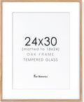 Fun Memories 24x30 Oak Wood Picture Frame, 24"x30" Poster Frame for Wall, Rustic Wood Frame 24x30 with Real Glass, 24 x 30 Frame with Mat for 18 x 24, Large Art Frames (Beige Oak Color, 1 Pack)