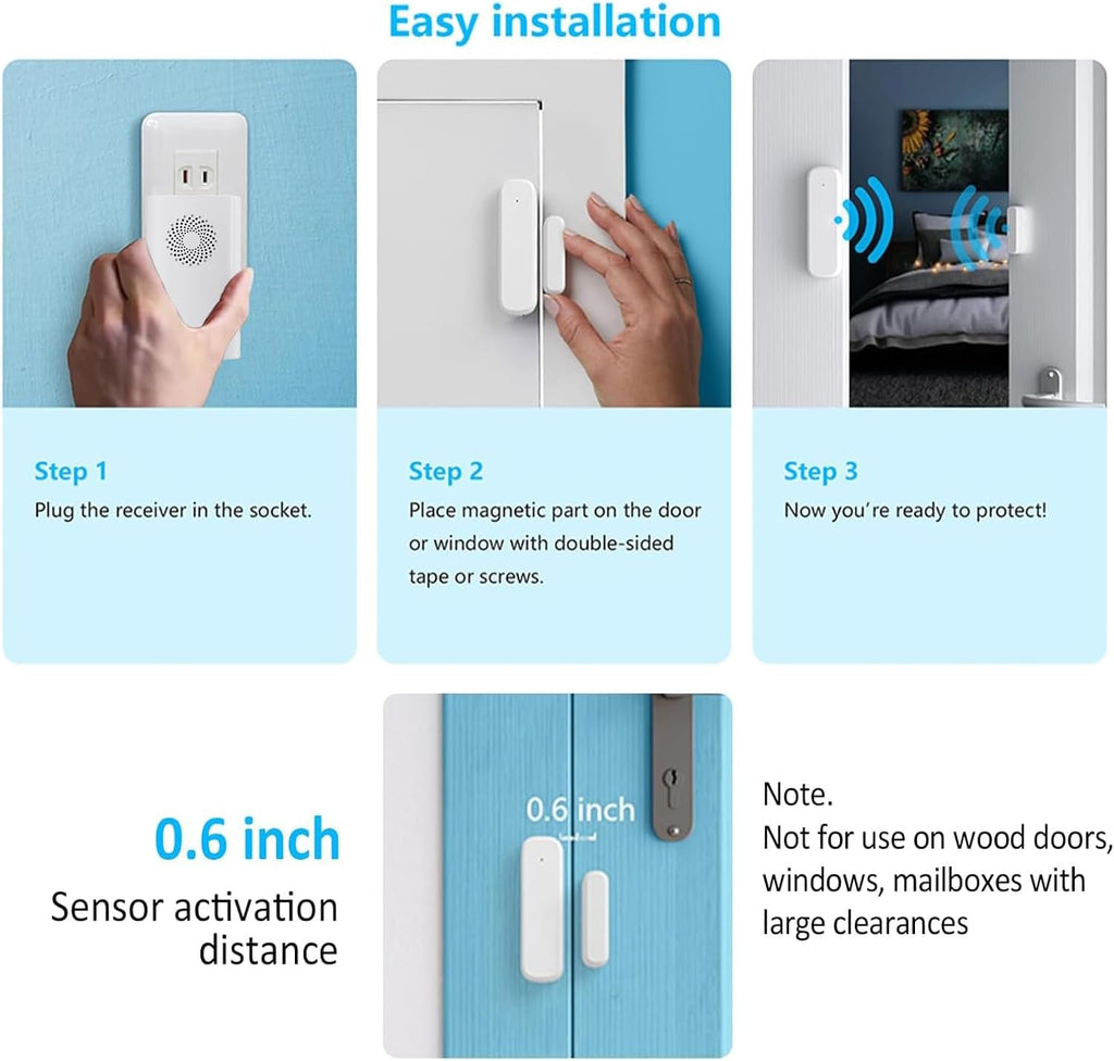 Wireless Door Chime for Business Entering, Door Open Alarm for Kid/Toddler Home Safety (500ft Range 51 Ringer) Door Dinger Buzzer Alert, 2 Receivers +1 Sensor