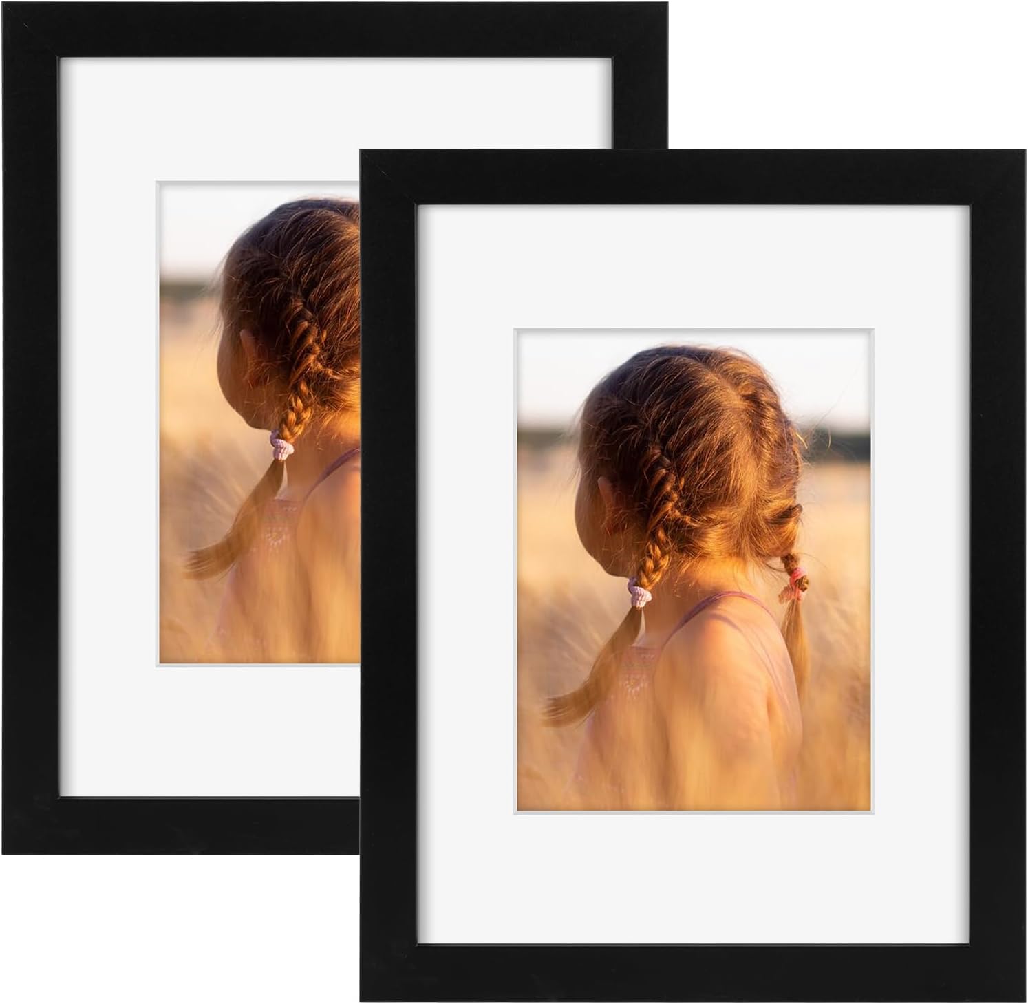 Golden State Art, 9x12 Picture Frame with Mat for 6x8 - High Definition Glass Wall Mounting Horizontal Vertical Display (Black, 2 Pack)