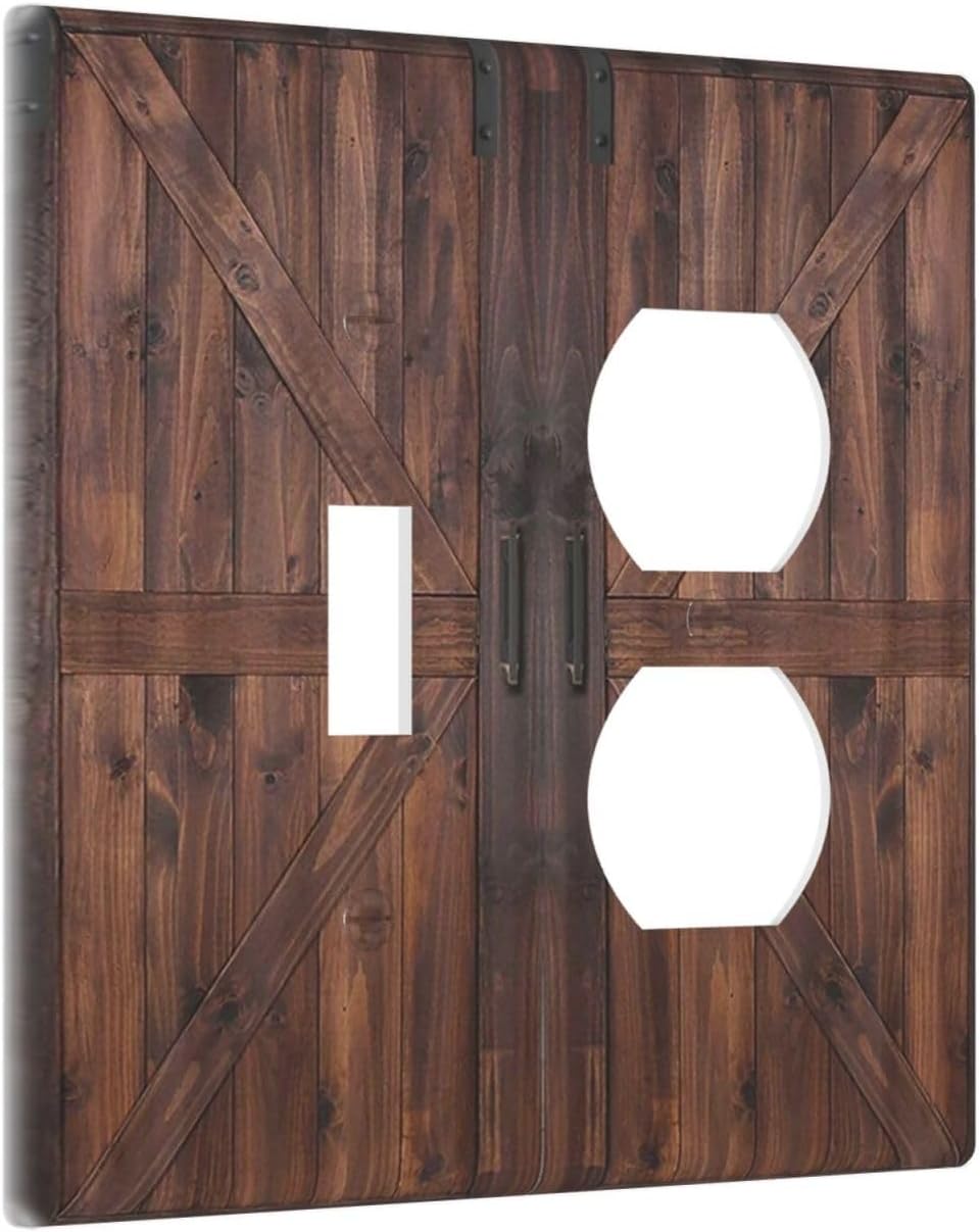 Decorative Outlet Covers Vintage Brown Farmhouse Barn Door 2 Gang Light Switch Cover Plate Single Toggle Duplex Wall Plates for Electrical Outlets Switch Plate Covers for Bedroom Home Decor