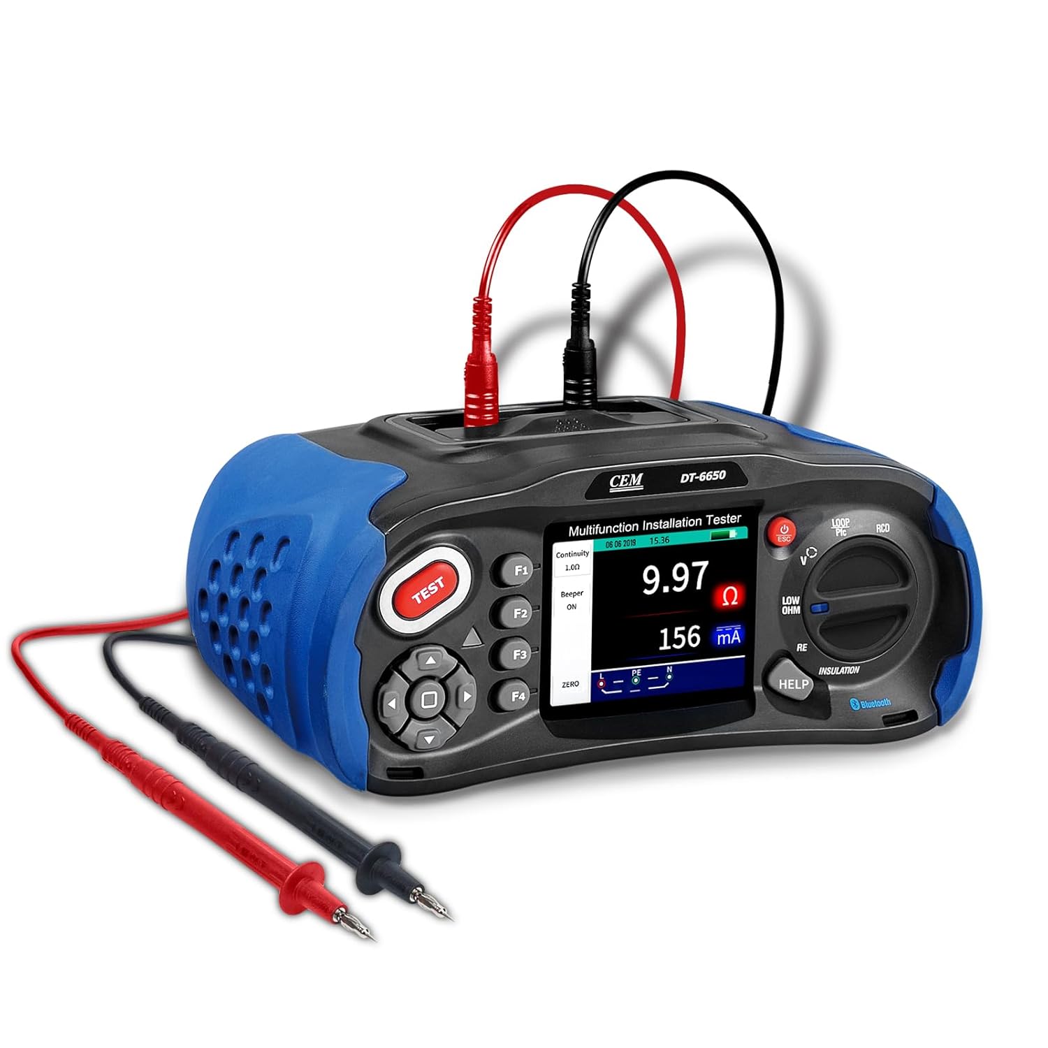 CEM T.ax Included DT-6650 Multifunction Installation Tester with 3.5" TFT Color LCD Display,Voltage,Insulation Resistance,Earth Resistance,Loop impedance,Loop impedance,RCD,PFG,PSC Support 400V TN
