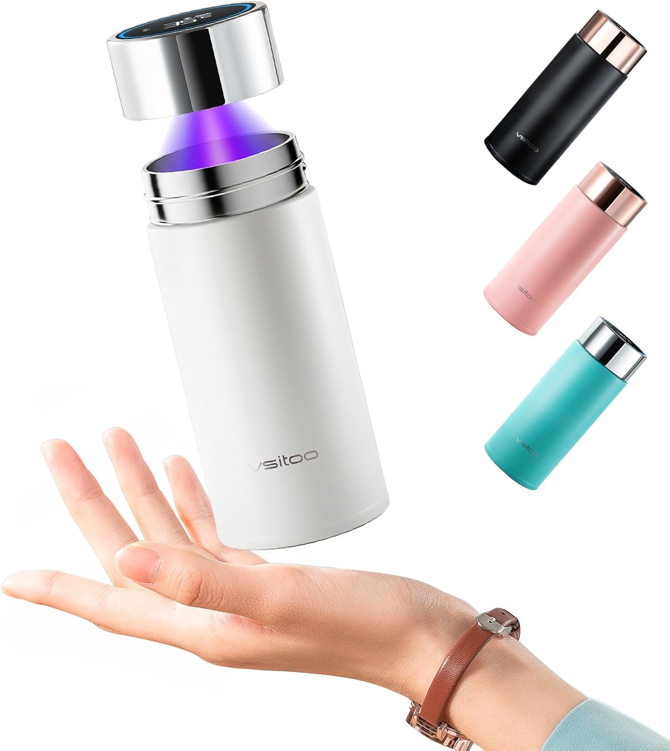 Vsitoo Smart self cleaning Insulated Water Bottle, 8.5oz Stainless Steel Vacuum Flask, AI Self-Clean, 30-Day Battery Life, BPA-Free, Magnetic Charging, Portable Travel Mug Gifts for Men Women, White