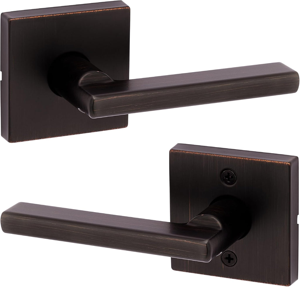 Kwikset Halifax Interior Passage Door Handle, Lever For Closet and Hallway Doors, Reversible Non-Locking Handle Lever, Venetian Bronze, with Microban Protection