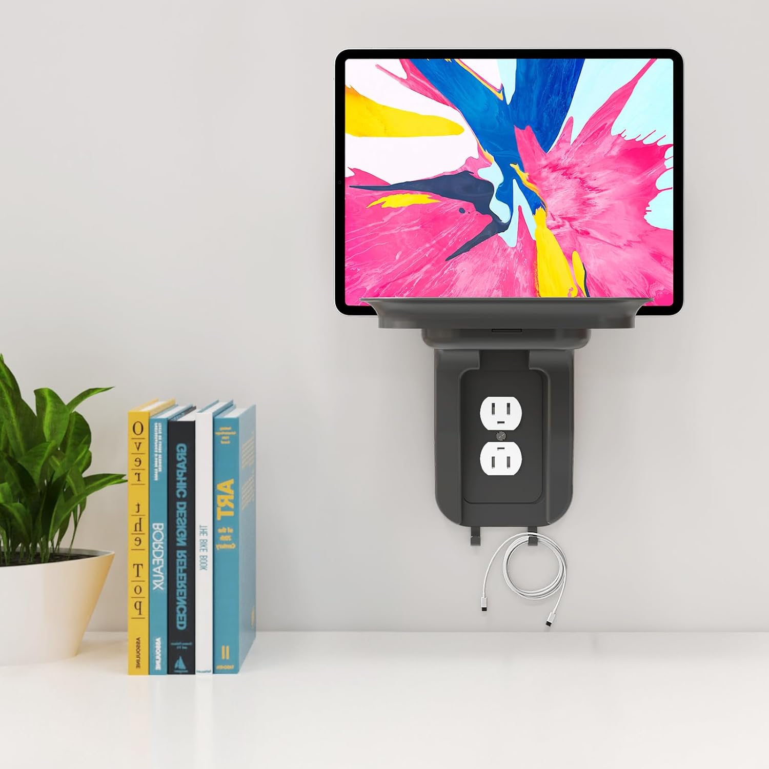 suptek Large Wall Outlet Shelf,Home Wall Shelf Organizer for Outlets,Perfect for Bathroom Kitchen,Bedrooms,Ideal for Cell Phone Speaker up to 20lbs,with Cable Management and Detachable Hooks (S3XLB)