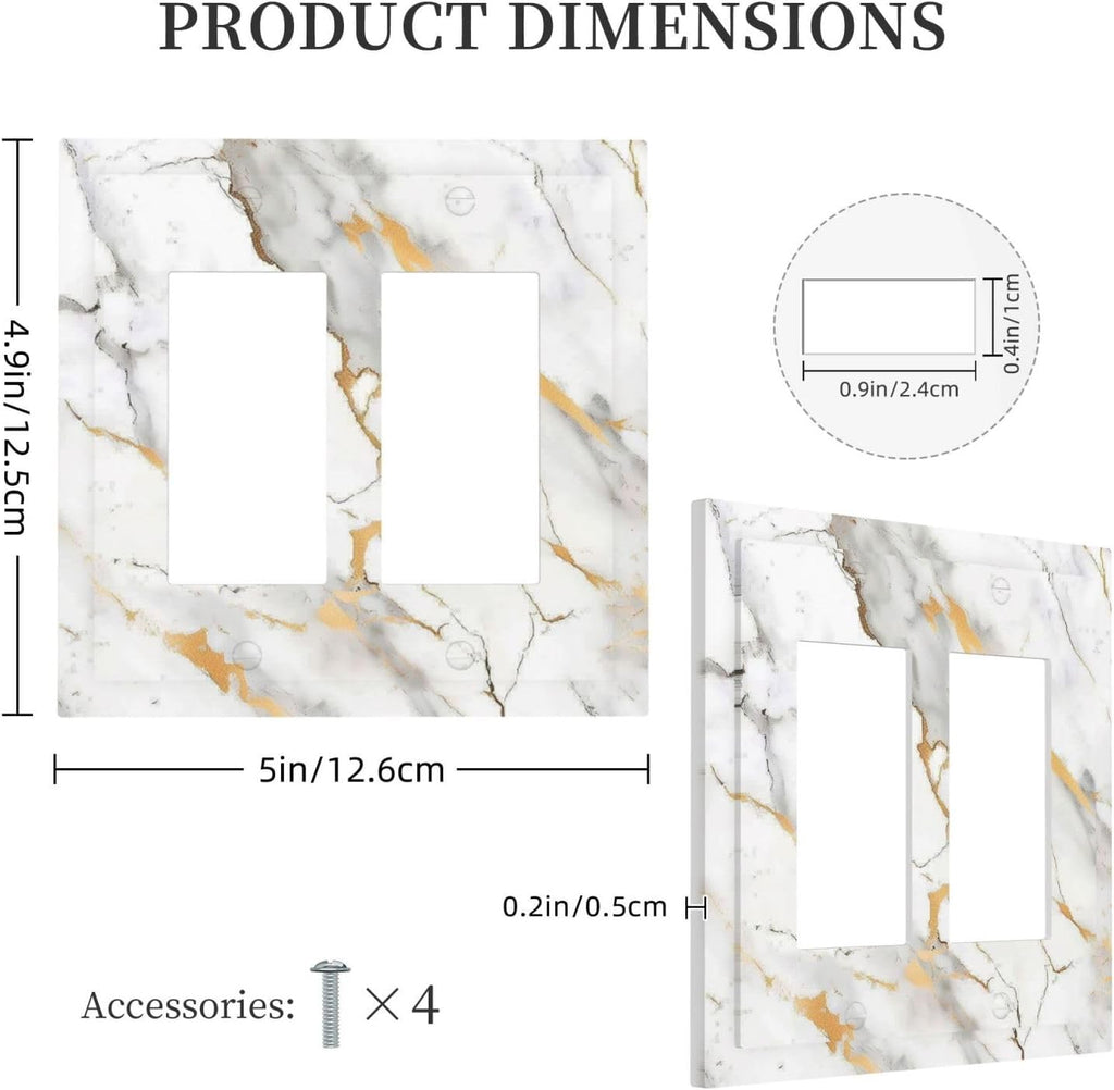 Decorative Outlet Covers Marbling Style White Background Gold Gray Stripes 2 Gang Double Gfci Rocker Electrical Wall Panels Light Switch Cover Plate For Bathroom Kitchen Decor