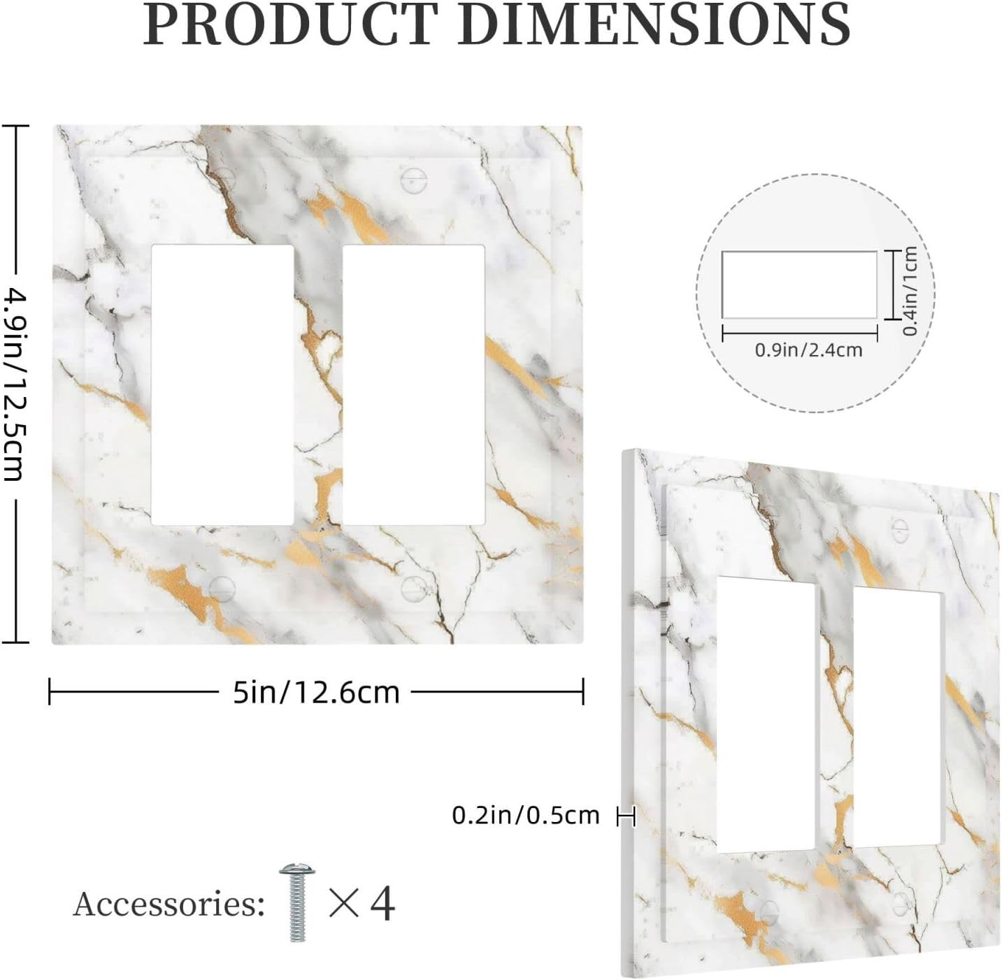 Decorative Outlet Covers Marbling Style White Background Gold Gray Stripes 2 Gang Double Gfci Rocker Electrical Wall Panels Light Switch Cover Plate For Bathroom Kitchen Decor