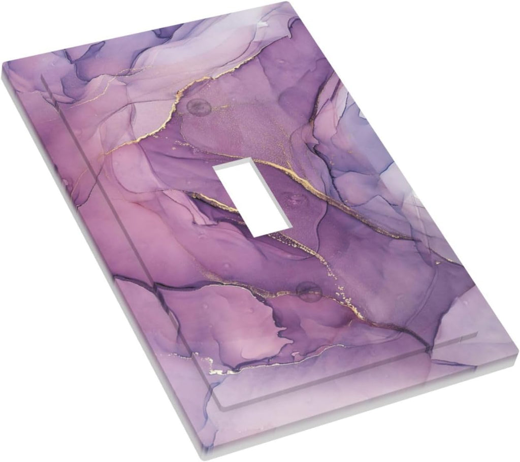 Decorative Light Switch Cover Purple Marbling Golden Line 1 Gang Single Toggle Device Electrical Faceplate Switchplates Decorator Outlet Wall Plate for living Room Bathroom Decor