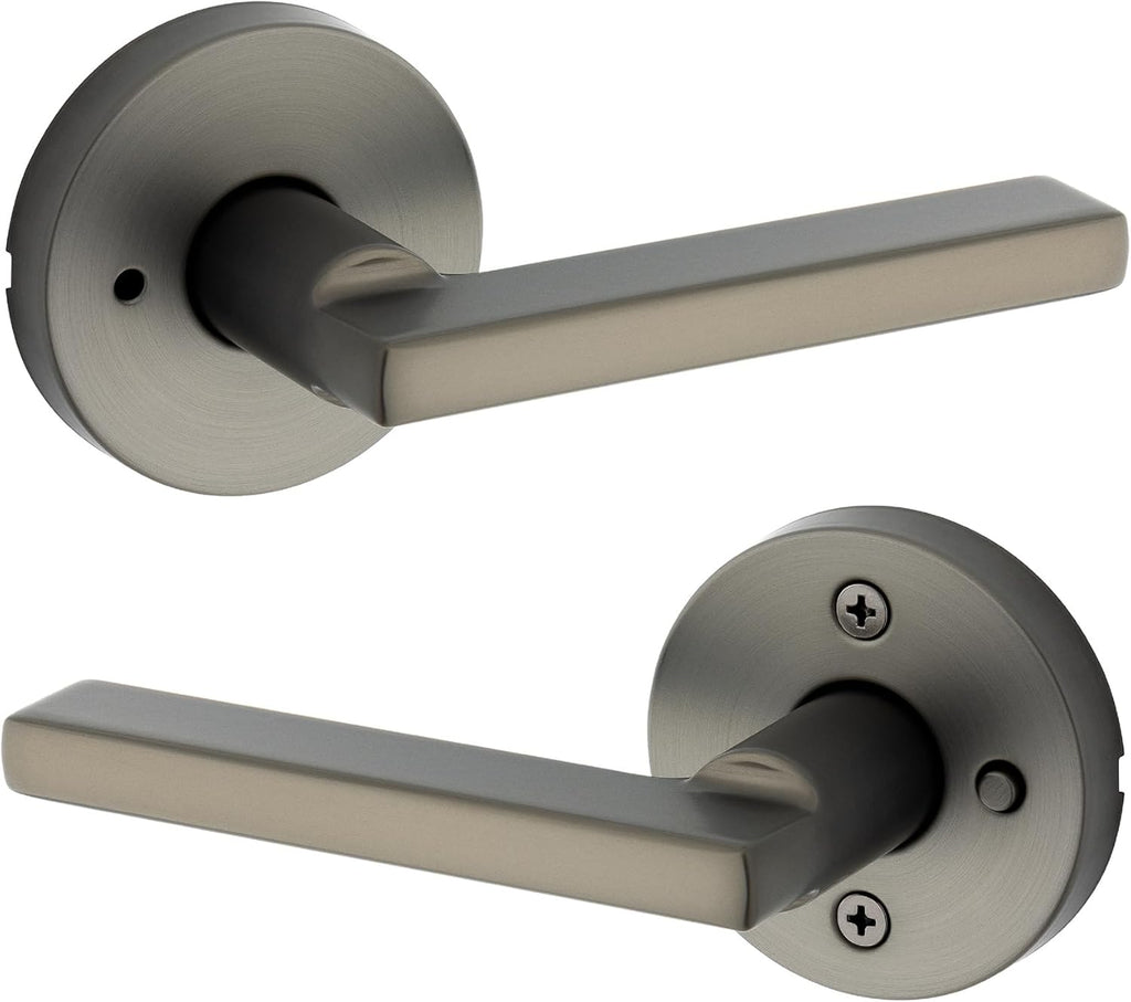 Kwikset Halifax Interior Round Privacy Door Handle with Lock, Door Lever for Bathroom and Bedroom, Gunmetal Reversible Keyless Turn Lock