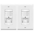 TOPGREENER In-Wall PIR Motion Sensor Light Switch, Single Pole Occupancy Sensor Switch, Motion Sensor Switch, Need Neutral Wire, Wall Plate Included, On/Off Override, 4A, 500W, TSOS5-W, White, 2 Pack
