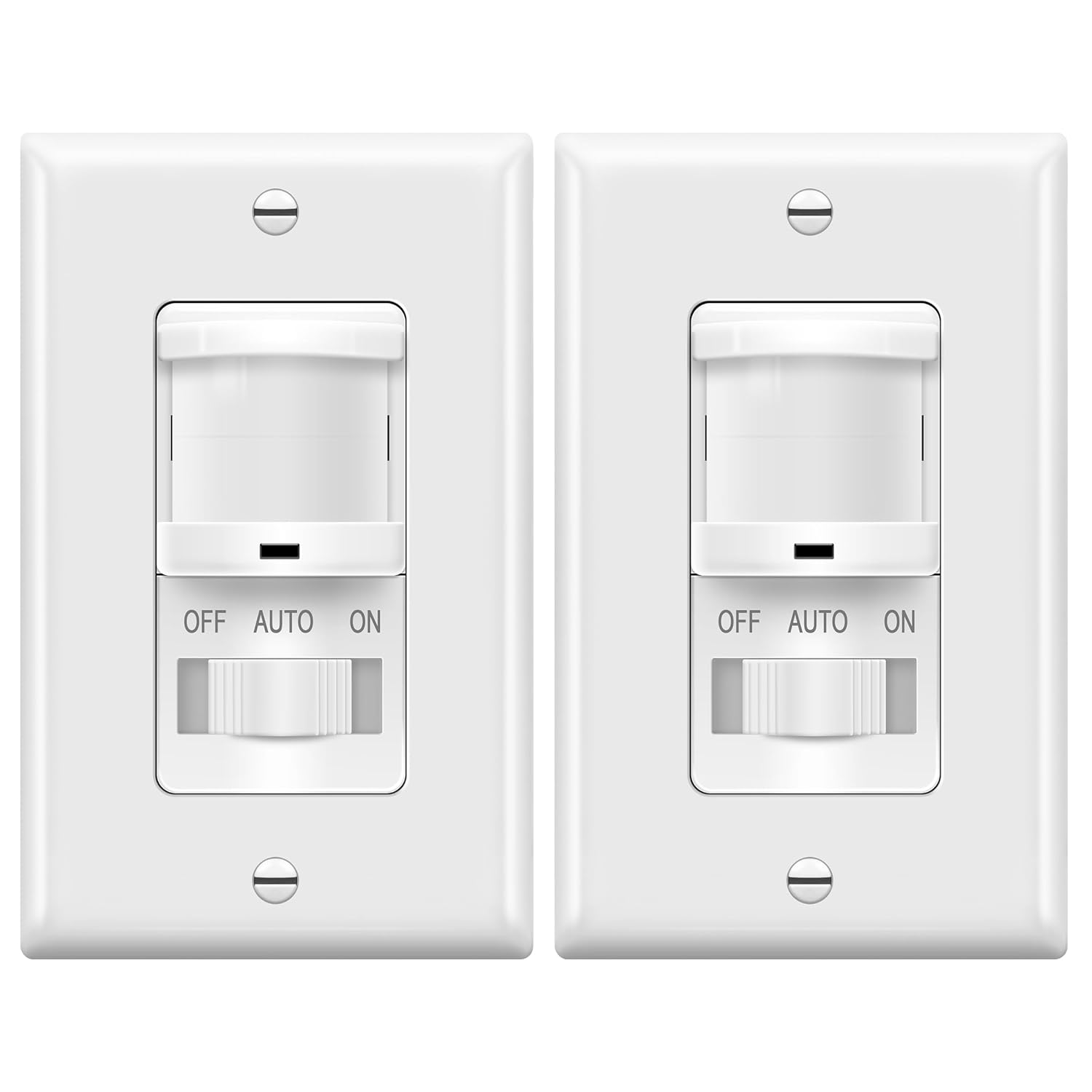 TOPGREENER In-Wall PIR Motion Sensor Light Switch, Single Pole Occupancy Sensor Switch, Motion Sensor Switch, Need Neutral Wire, Wall Plate Included, On/Off Override, 4A, 500W, TSOS5-W, White, 2 Pack