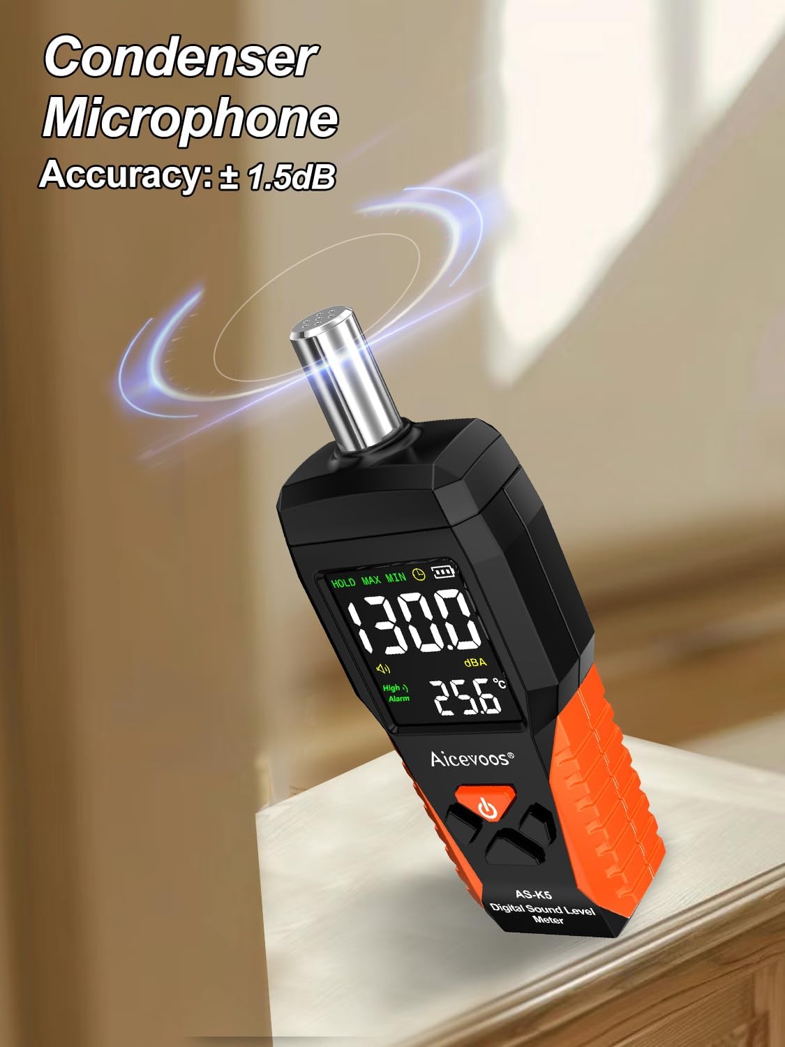 Decibel Meter Portable Sound Level Meter dB Meter decibel sound Meter Measuring 30~130 dB, Audible and Visual Alarms, MAX/MIN Noise Measurement