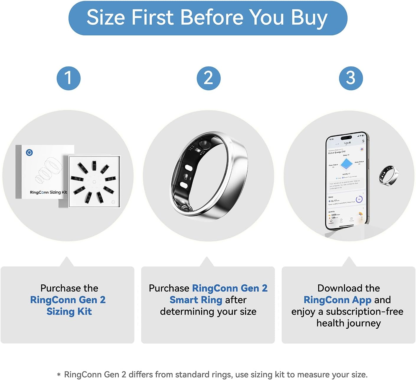 RingConn Sizing Kit - Size First Before You Buy - Choose from 9 Sizes - Sizes 6 to 14 - Find The Perfect Ring Size Smart Ring Size - Only Compatible Smart Ring