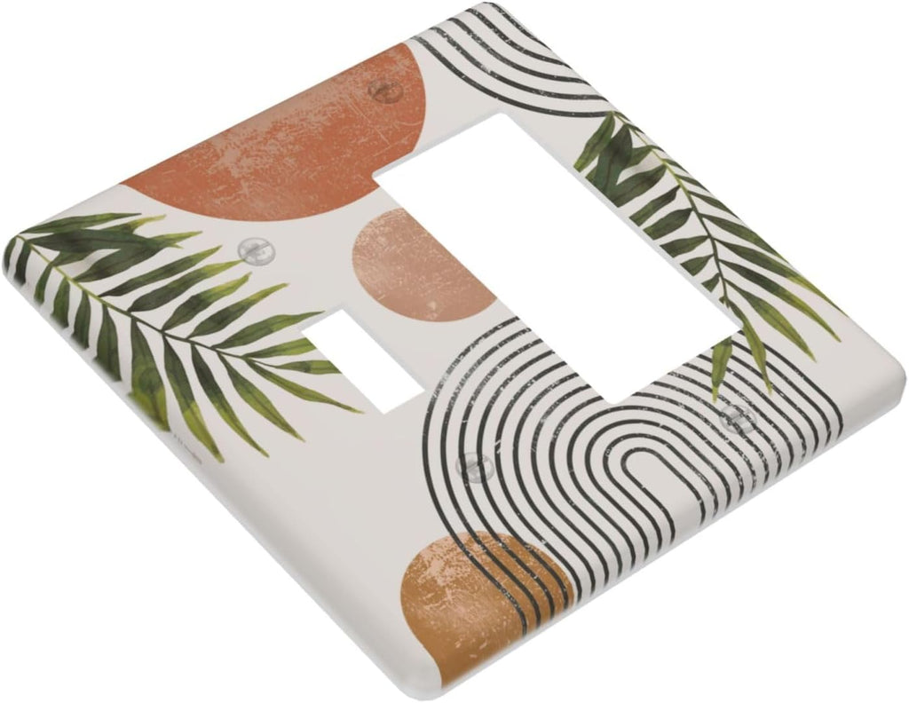 Beautiful Boho Mid Century Large Archs Sun Leaves Plants Outlet Covers 1 Toggle 1 Rocker Combination Decorative Wall Plate Electrical Switch Plates Light Switch Cover Plate for Bedroom Living Room