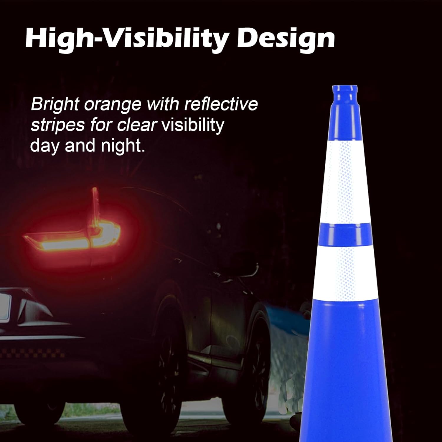 4 Pack 36 Inch Blue Traffic Cones Black Base, Tall Durable Safety Cones for Driveway Control, Event Organization, Construction Zones (4, Blue, 36 Inch)